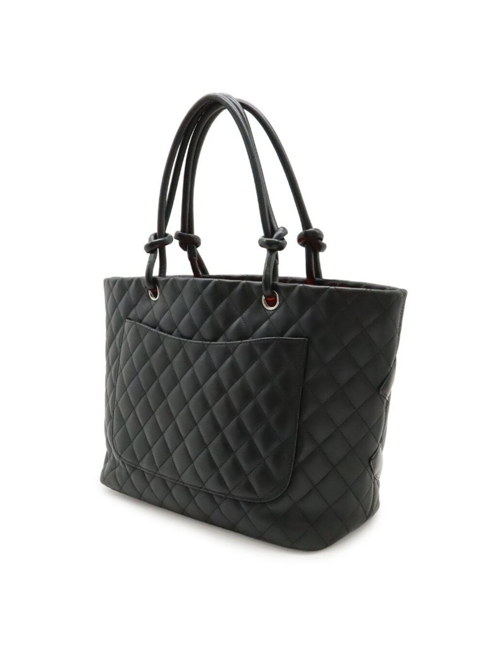 Chanel Cambon Line CC Logo Large Tote Shoulder Bag Soft Calf Leather Black White - Picture 2 of 8